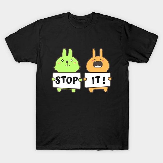 Funny Cartoon STOP IT Comic Rabbit Hare T-Shirt by Chris Boones